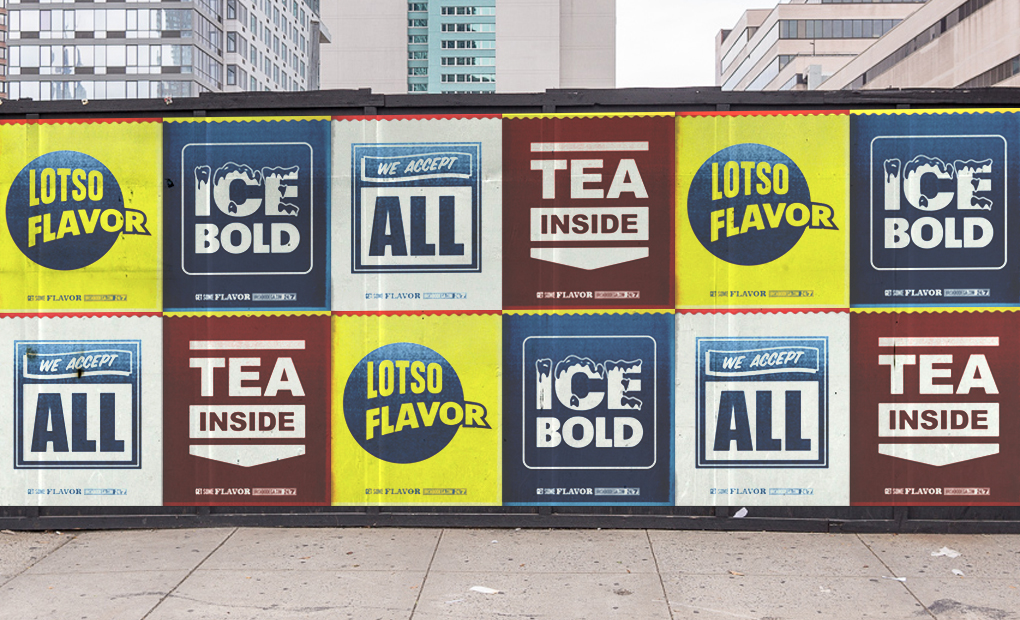 Brisk campaign posters installed across a city wall